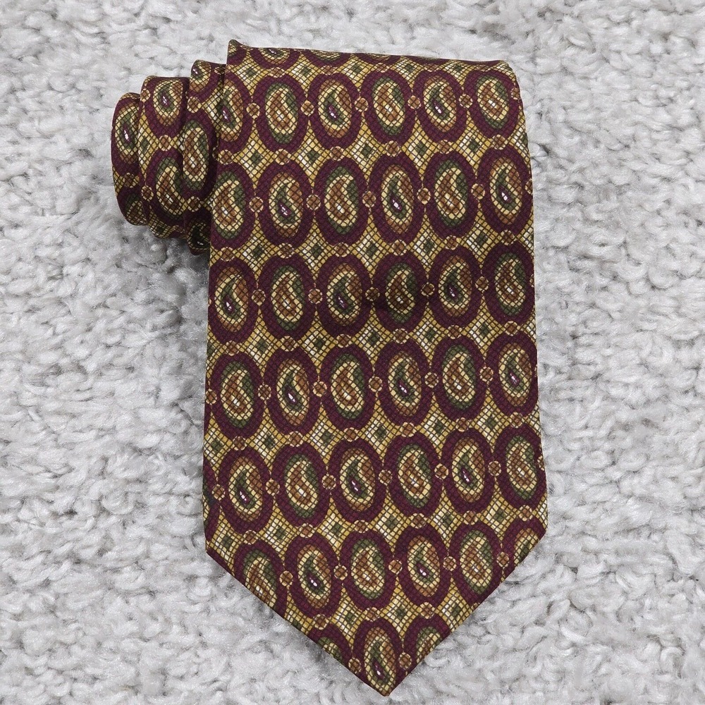 Chaps Ralph Lauren Tie Mens Burgundy Paisley Geometric Preppy Traditional